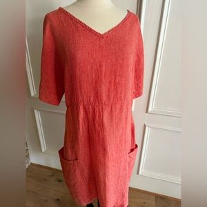 Flax Beachcomber Linen Dress, Coral
